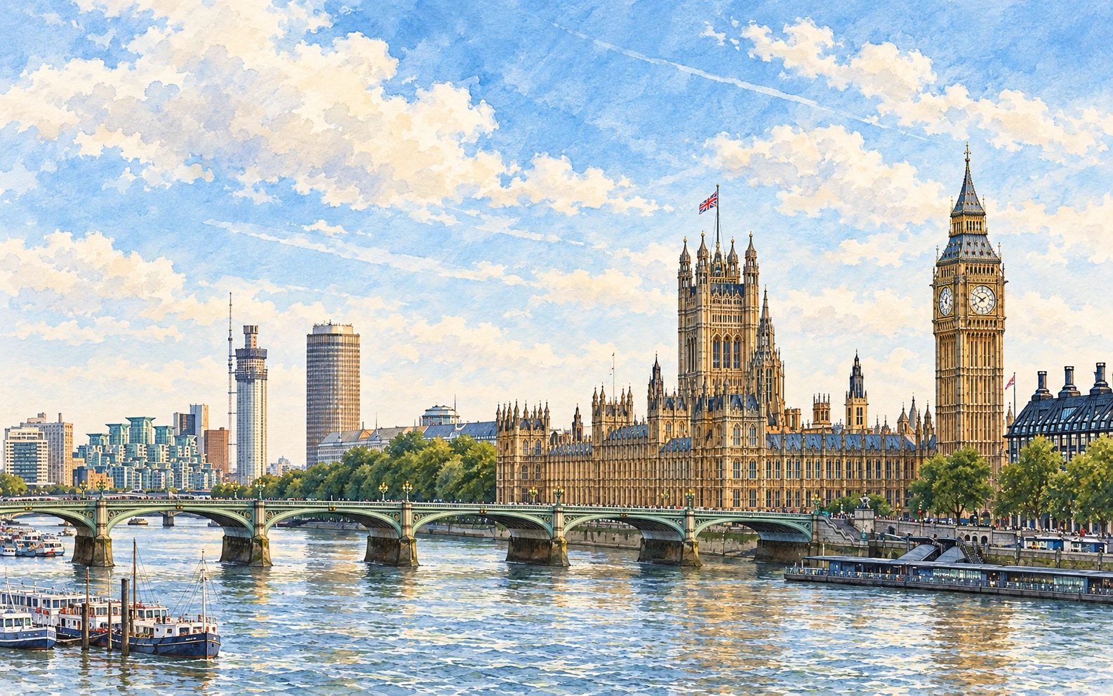 英国地标艺术插图